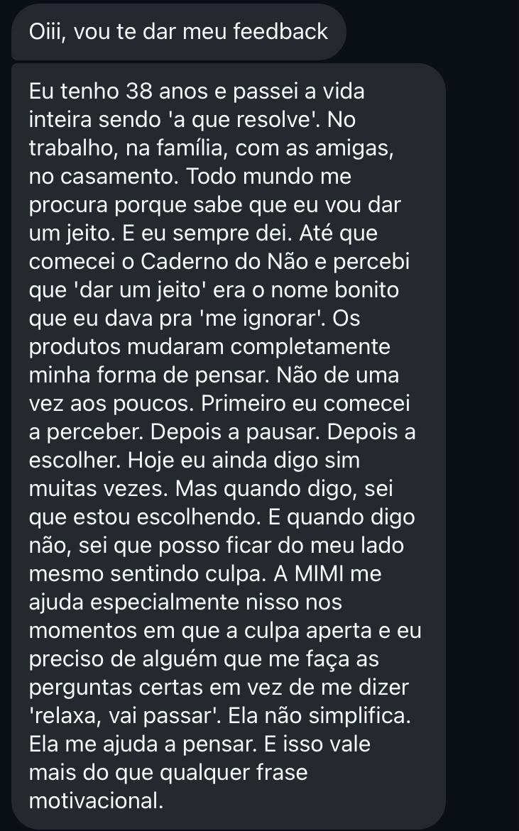 Print de depoimento 1 de aluna do Caderno do Não